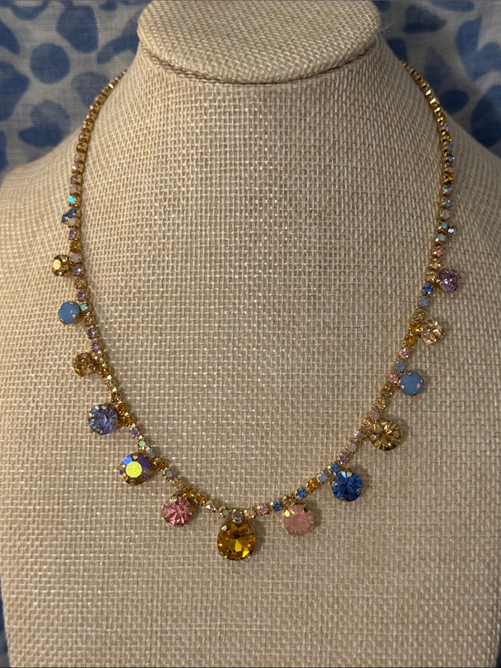 Multicolor Crystal Gold-Plated Disc Necklace